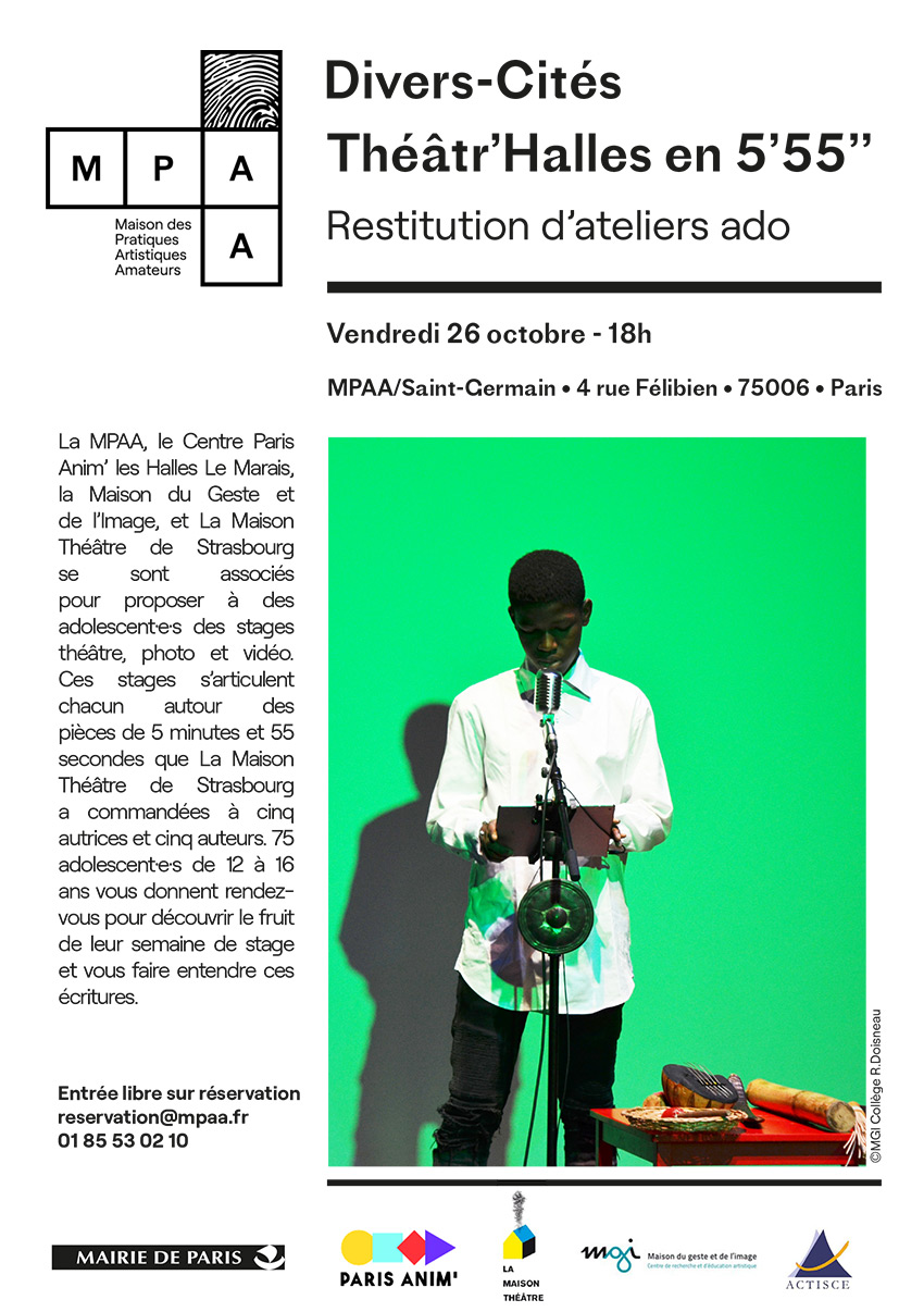 <strong>Divers-Cités 2 – Restitution des stages ados Toussaint – Théâtre, photo et vidéo</strong>